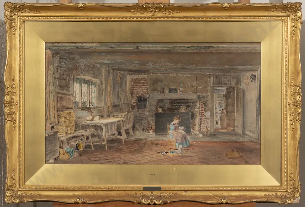 W Hunt - Cottage Interior with Small Child Image 1++