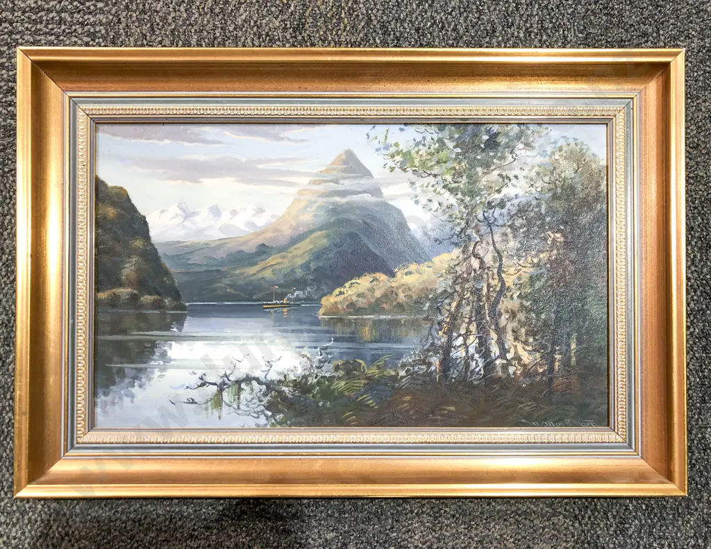 W Allan Bollard - Mitre Peak Fiordland - Oil on Board Image 1++