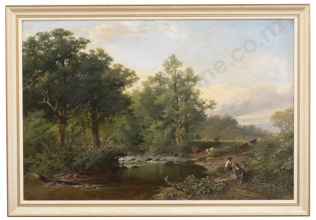 William Williams of Plymouth (1808 - 1895) - Riverside Pastoral Landscape With Figures Image 1++