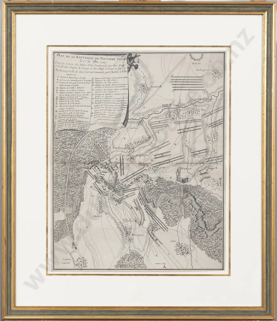 18th Century French Engraved Plan De La Battaille De Taisniere Donnee Image 1++