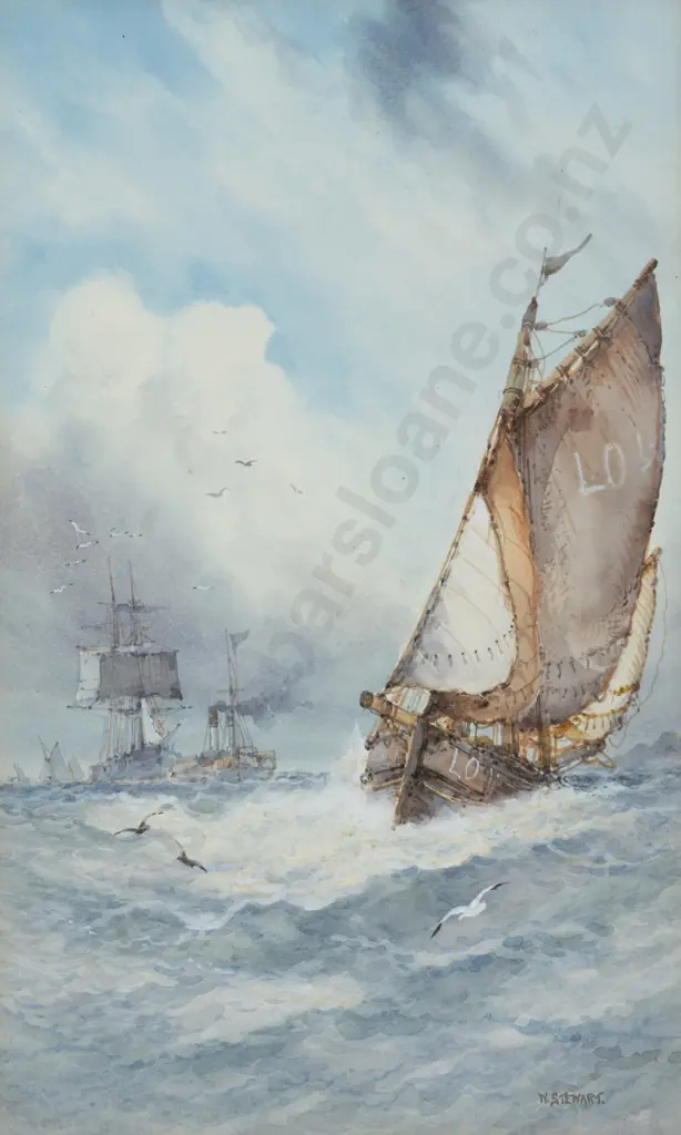 W Stewart - Boats in Stormy Seas Image 1++