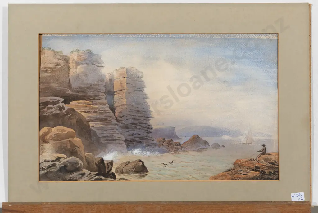 John B C Hoyte (1845 - 1913) - Coastal View With Figure Fishing (a/f) unframed Image 1++