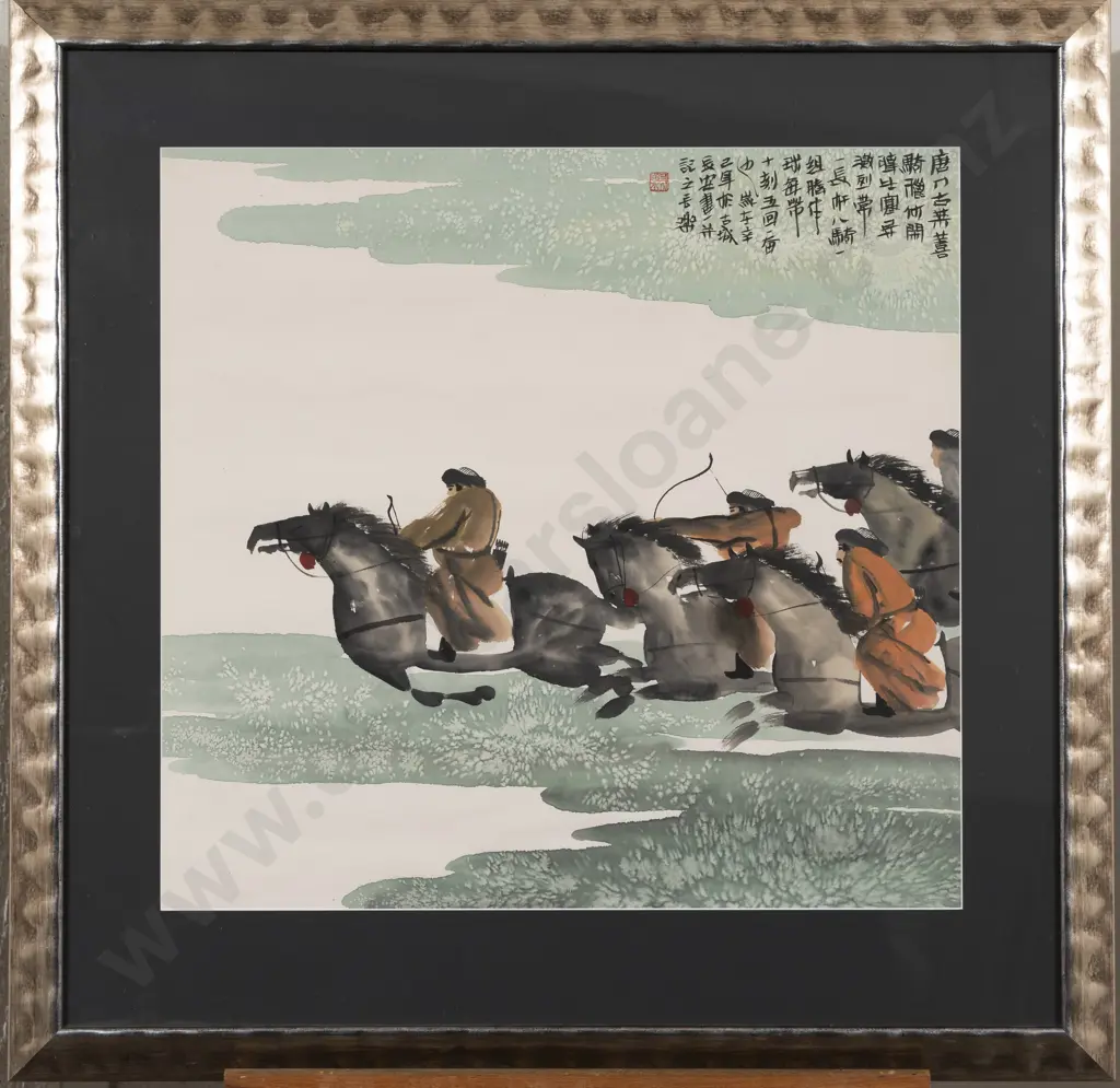 C20th Chinese Watercolour - Mongolian Horsemen Image 1++
