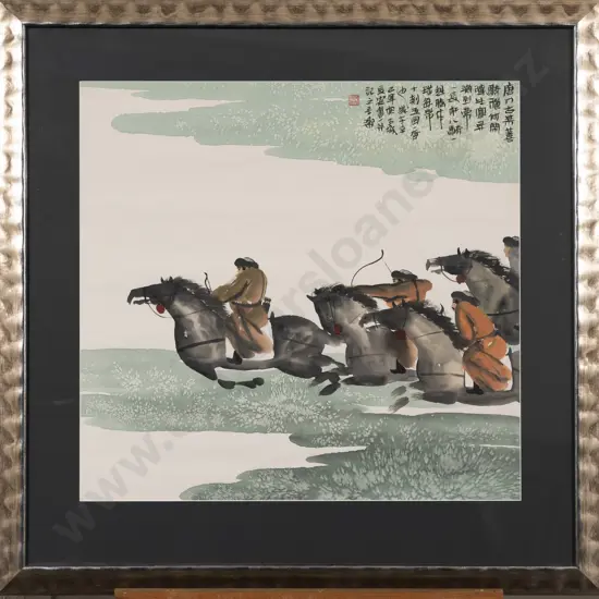 C20th Chinese Watercolour - Mongolian Horsemen