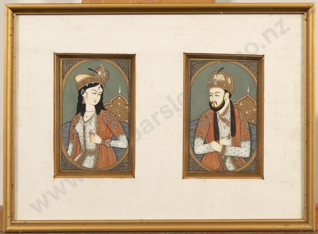 Pair Moghul School Portraits on Ivory Framed as One Image 1++