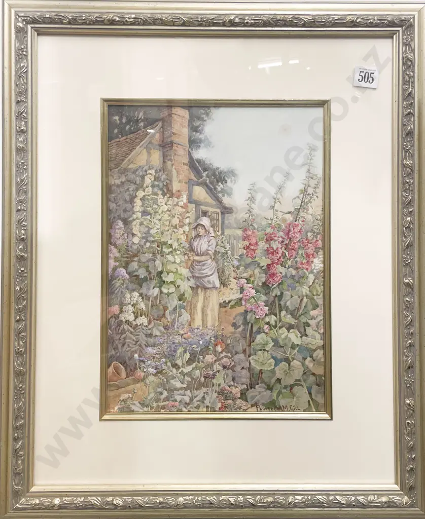 Florence M Gill (1894 - 1926) - Hollyhocks Stately & Tall - Watercolour Image 1++