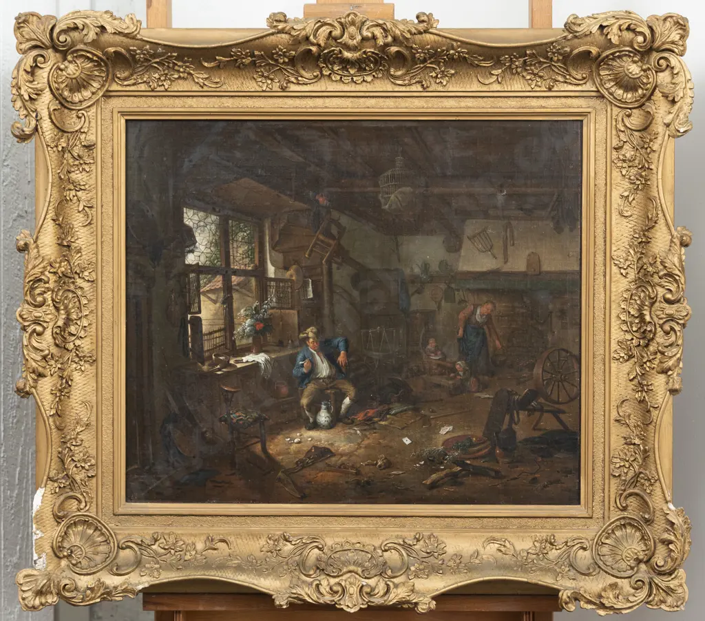 Flemish School C19th - Interior With Family Image 1++