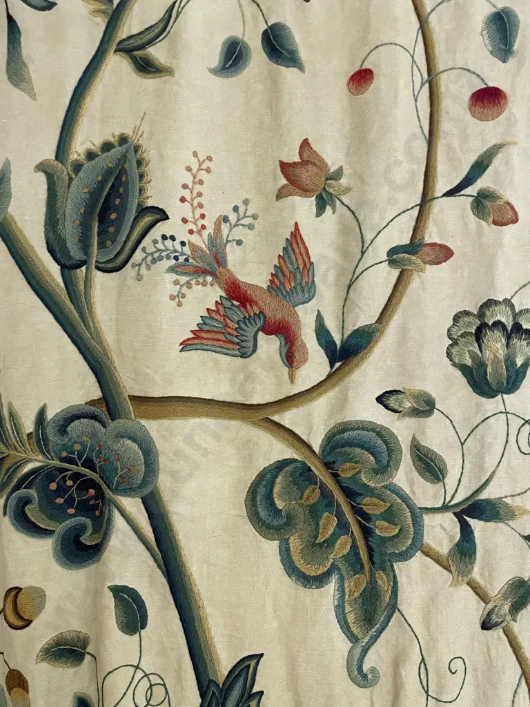 Arts & Crafts Linen Crewel Worked Panel Image 1++