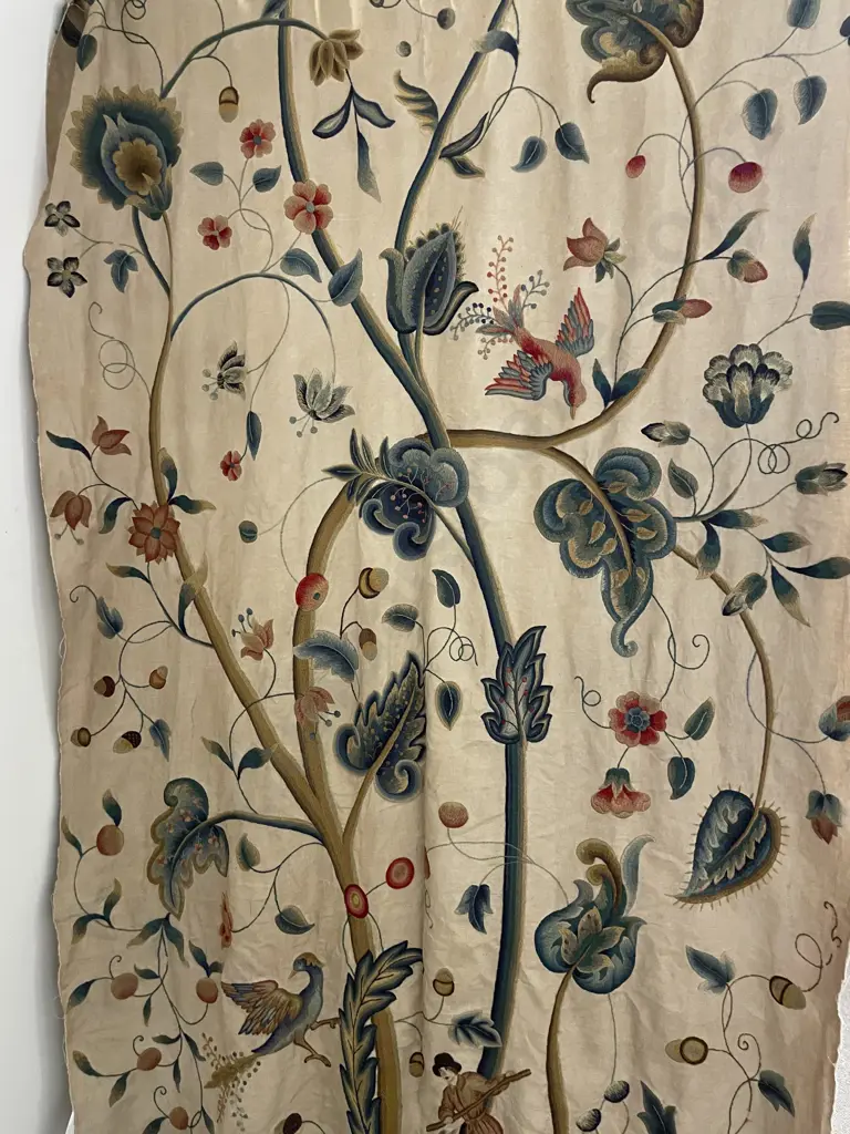 Arts & Crafts Linen Crewel Worked Panel Image 1++