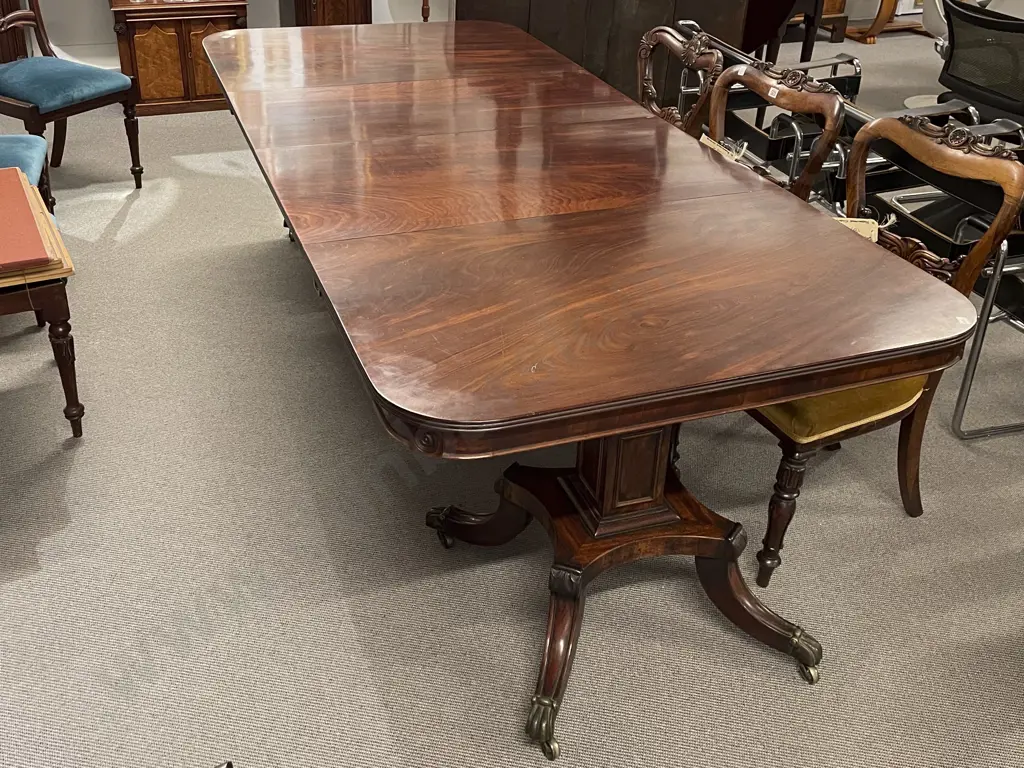 Attractive Regency Mahogany Extension Twin Pillar Dining Table Image 1++