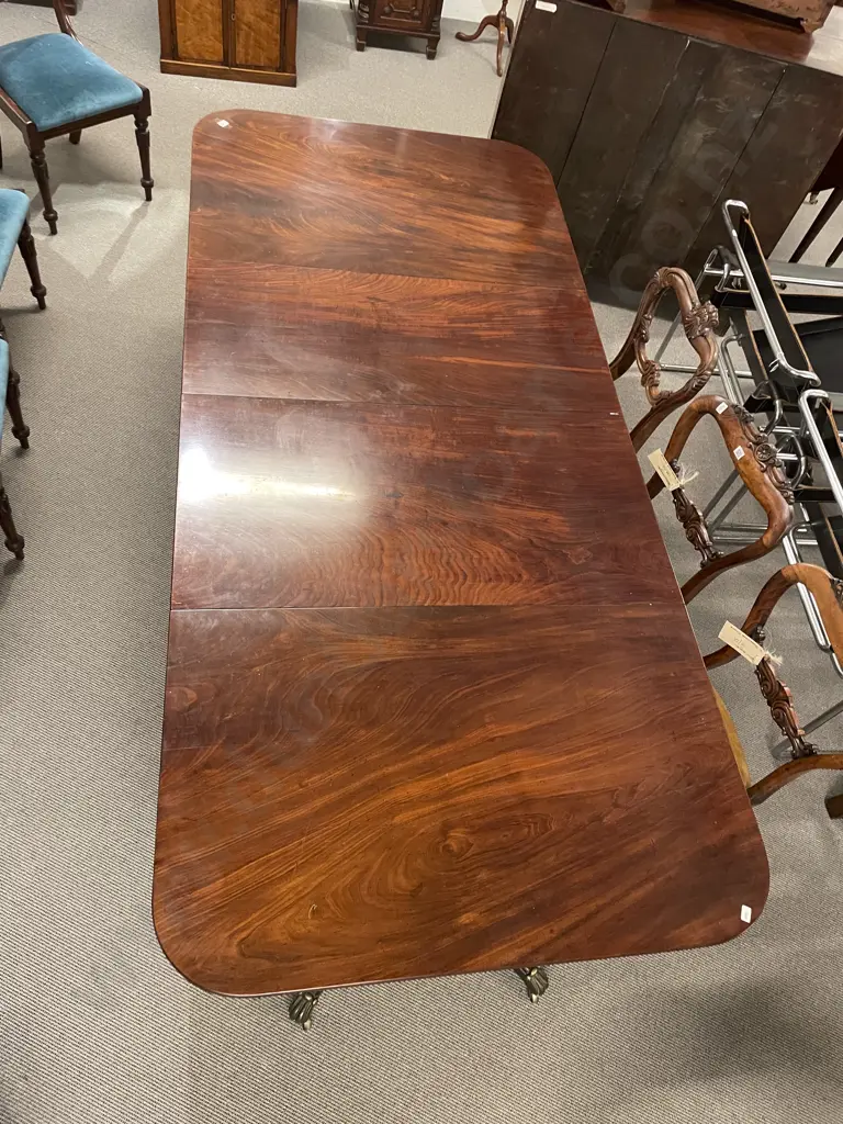 Attractive Regency Mahogany Extension Twin Pillar Dining Table Image 1++