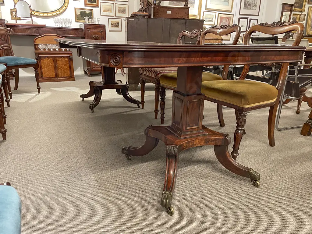 Attractive Regency Mahogany Extension Twin Pillar Dining Table Image 1++
