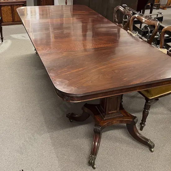 Attractive Regency Mahogany Extension Twin Pillar Dining Table
