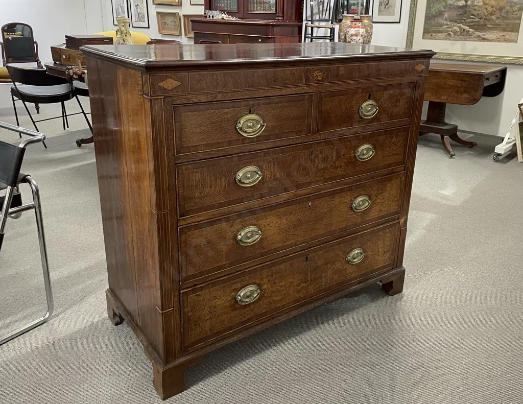 Geo III Oak & Inlaid Flat Front Chest Image 1++