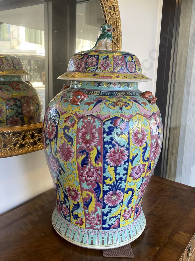 Large C19th Cantonese Famille Rose Jar & Cover Image 1++