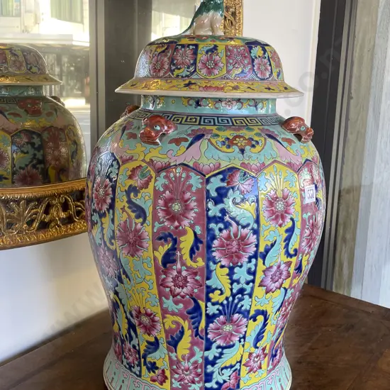 Large C19th Cantonese Famille Rose Jar & Cover
