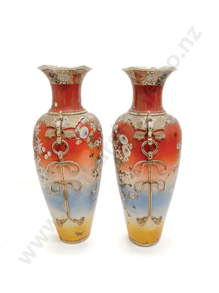 Large Pair Late C19th Japanese Satsuma Floor Vases Image 1++