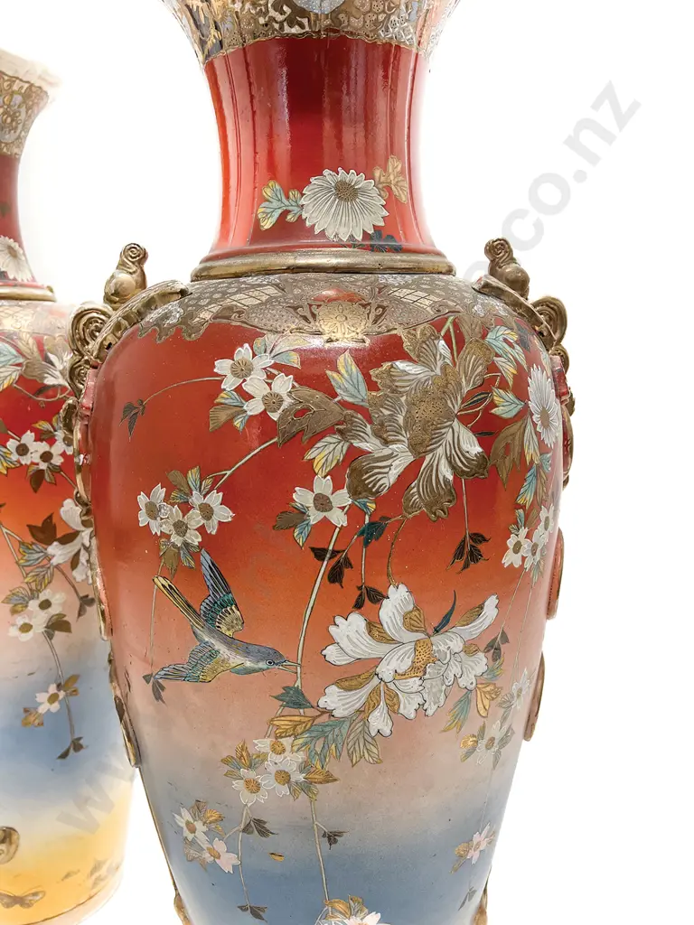 Large Pair Late C19th Japanese Satsuma Floor Vases Image 1++