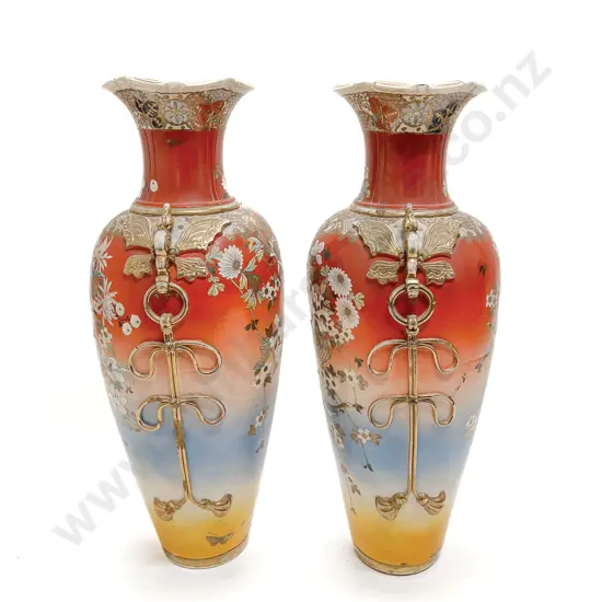 Large Pair Late C19th Japanese Satsuma Floor Vases