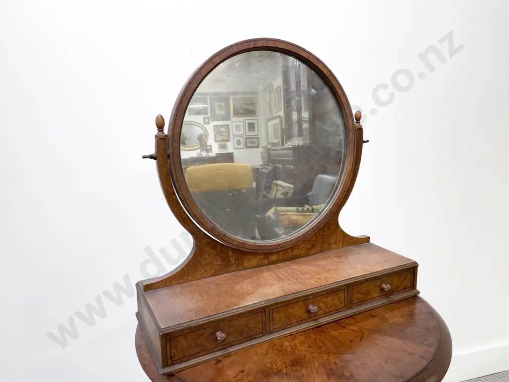 Burr Walnut Circular Swing Toilet Mirror Image 1++