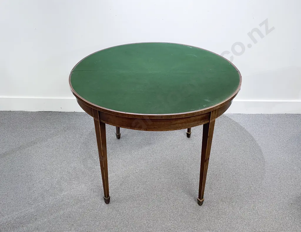 Geo III Mahogany Crossbanded D Shaped Foldover Card Table Image 1++