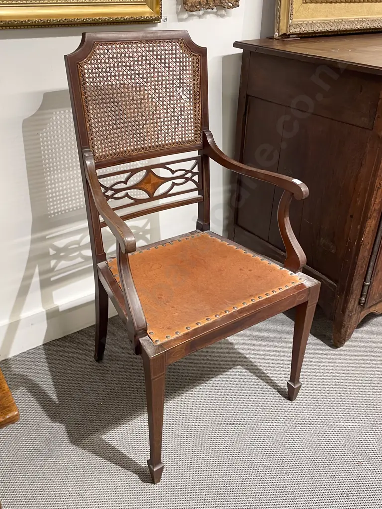 Edwardian Mahogany Sheraton Revival Open Armchair Image 1++