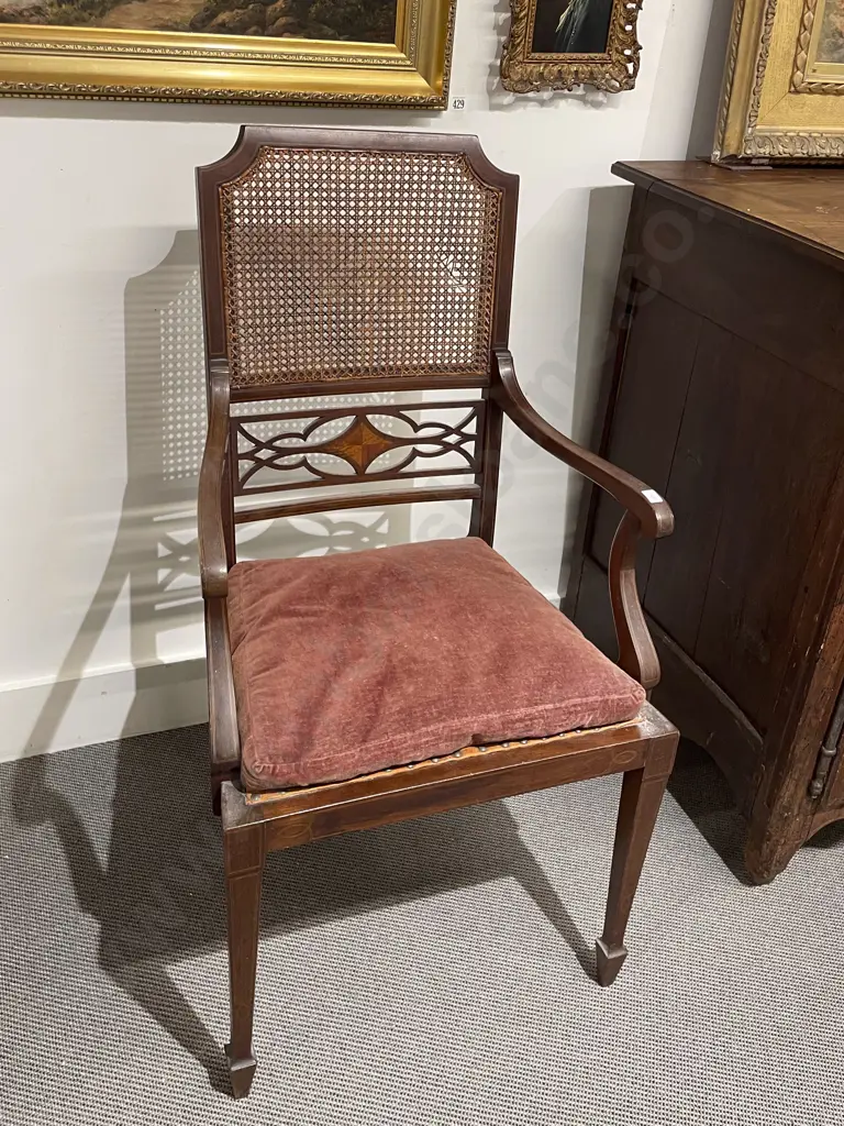 Edwardian Mahogany Sheraton Revival Open Armchair Image 1++