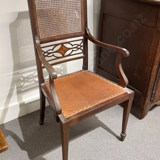 Edwardian Mahogany Sheraton Revival Open Armchair
