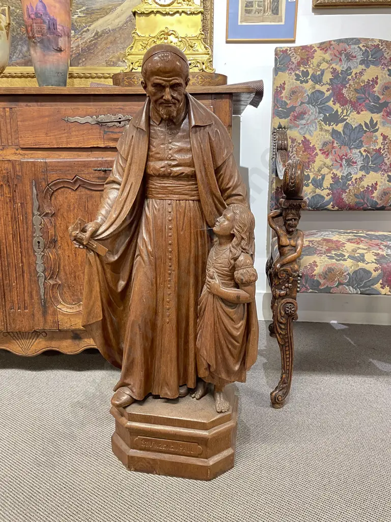 C19th Carved Oak Statue of Saint Vincent de Paul Image 1++