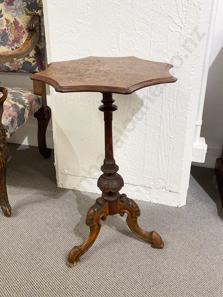 Vict Burr Walnut & Marquetry Wine Table Image 1++