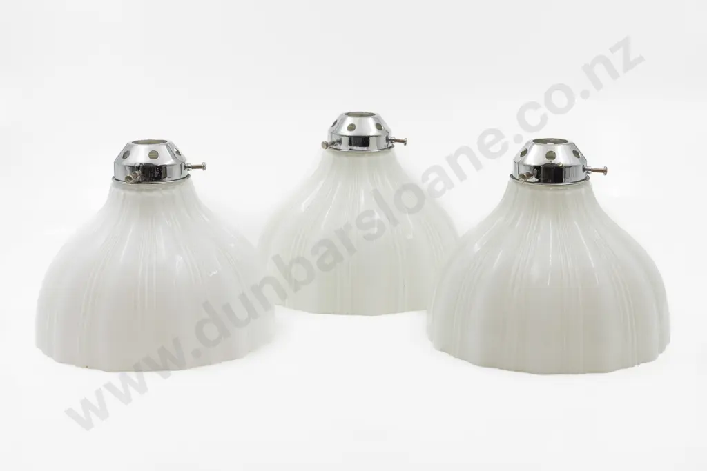 Set Of 3 Late Vict Holophane Glass Light Shades Image 1++