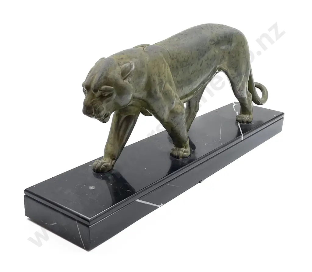 French Art Deco Period Spelter Model of a Panther by Ouline 1933 Image 1++