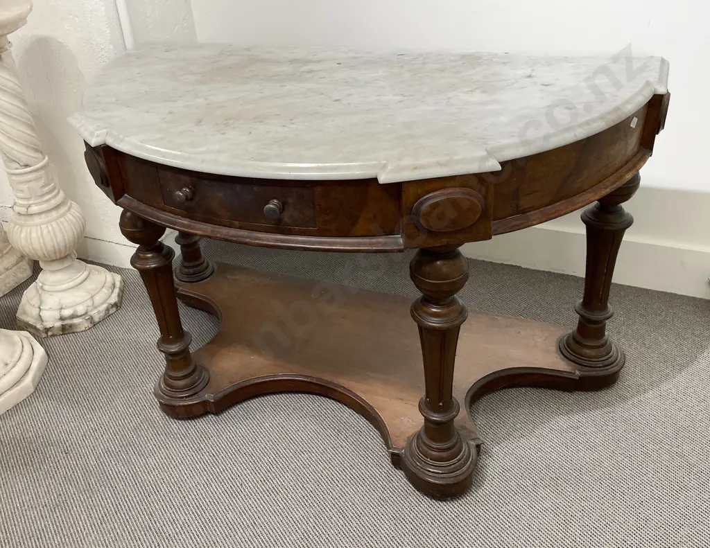 Vict Walnut D Shaped Marble Top Washstand Image 1++