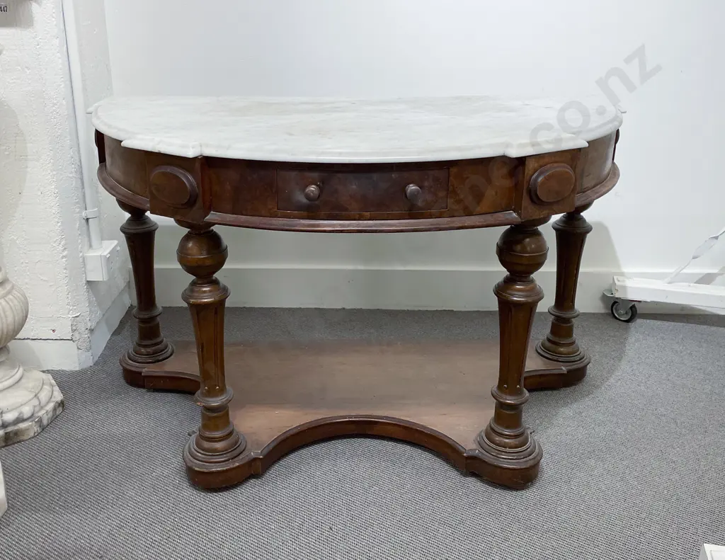 Vict Walnut D Shaped Marble Top Washstand Image 1++