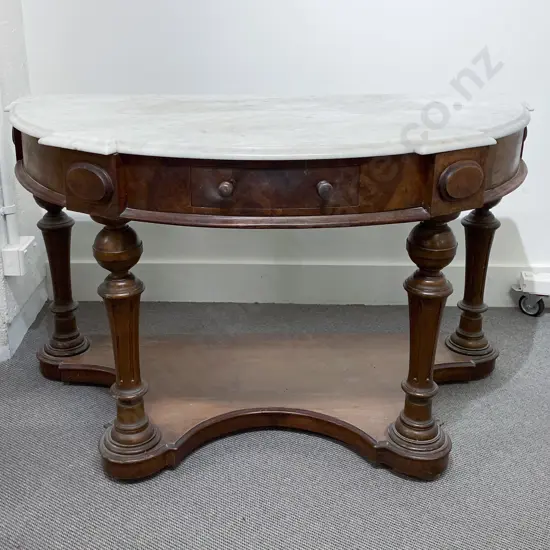 Vict Walnut D Shaped Marble Top Washstand