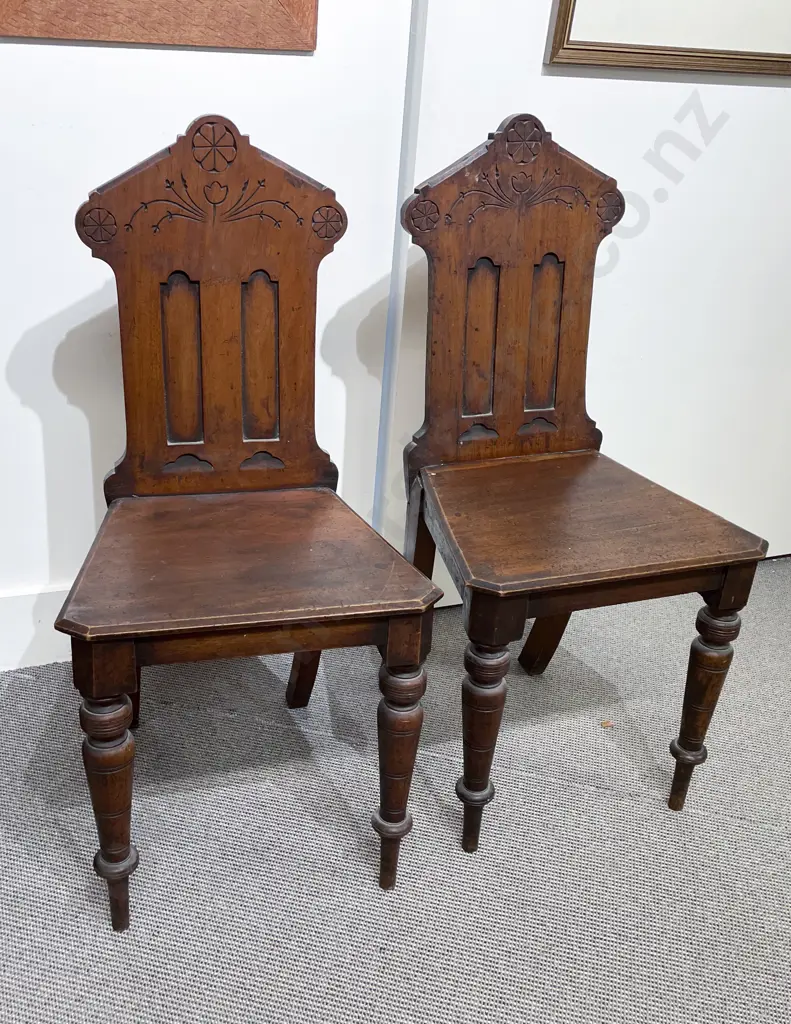 Pair of Vict Mahogany Hall Chairs Image 1++
