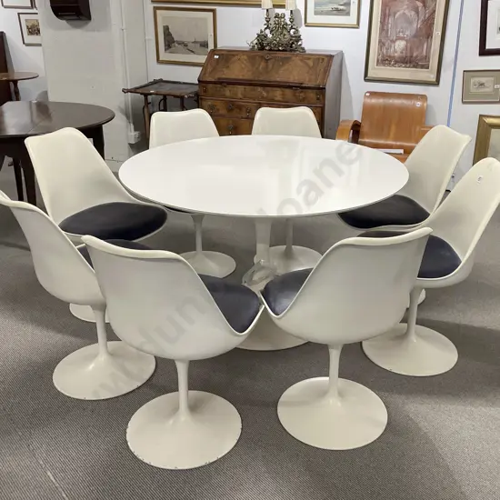 Vintage Eero Saarinen Style Tulip Dining Table and Eight Chairs