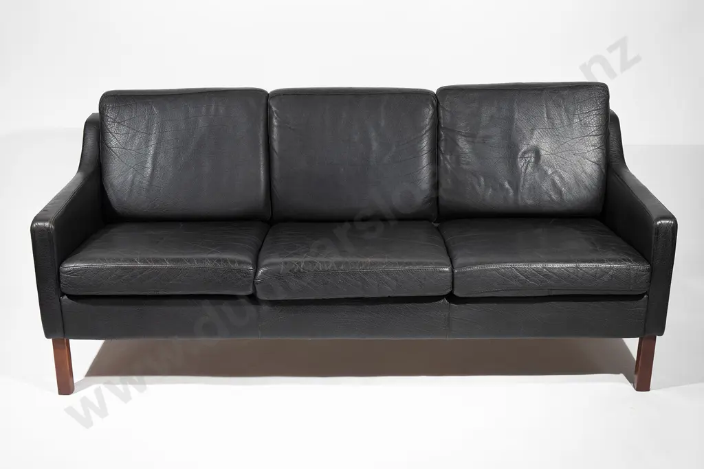 OPE Mobler Mid Century Swedish Black Leather 3-Seater Sofa Image 1++