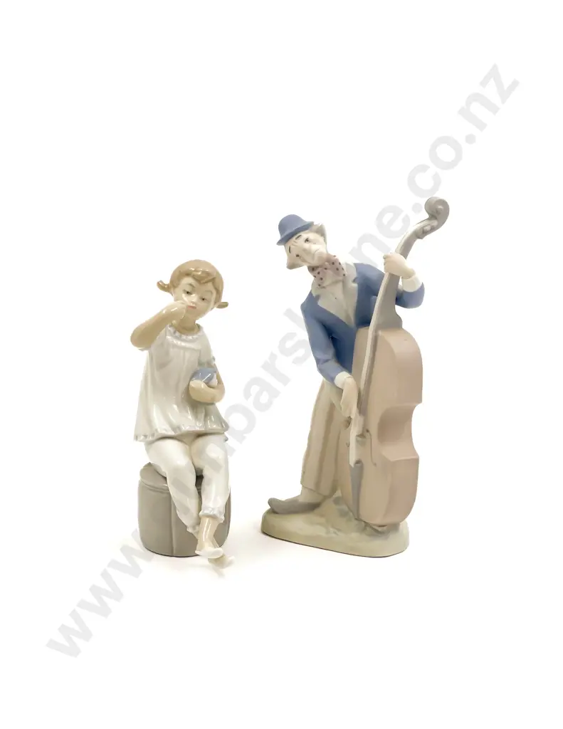 Lladro Girl with Doll Figure together with Rex Bisque Clown Figure Image 1++