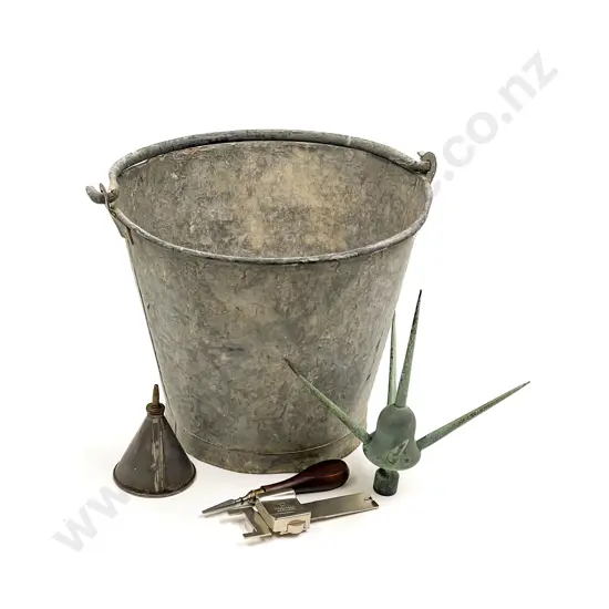 Quantity of Assorted Vintage Including Metal Bucket & Vase