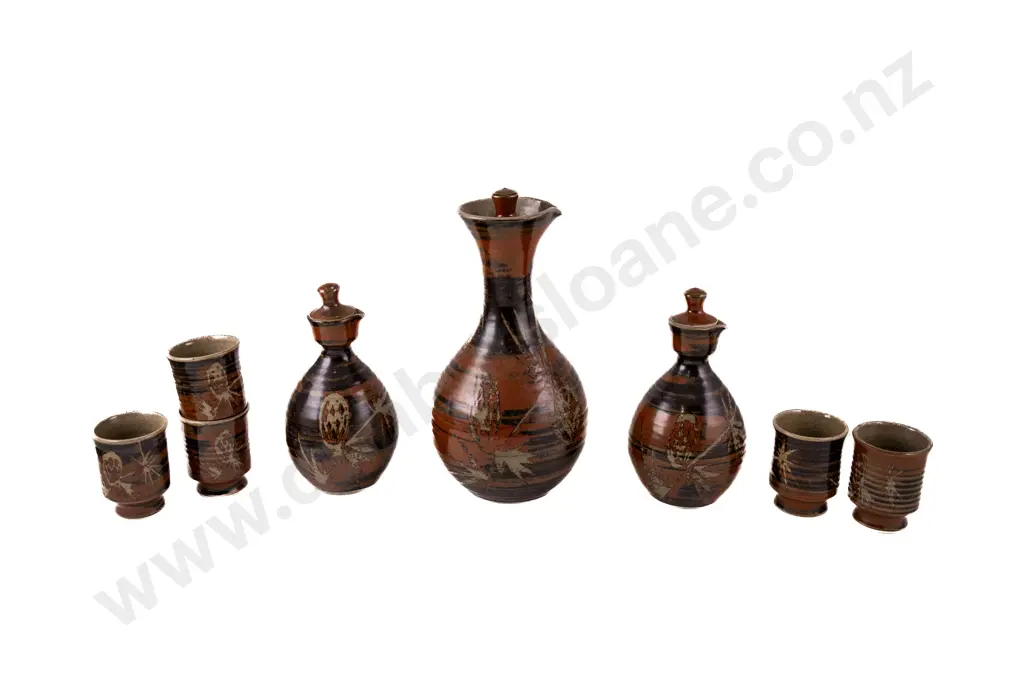 Stephen Carter Decanter Five Goblets & Two Oil Bottles Image 1++