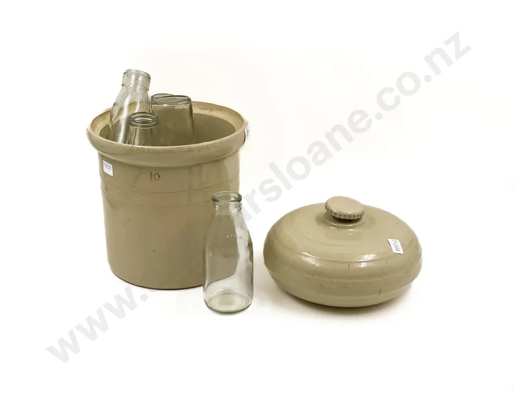 Quantity of Assorted Vintage Milk Bottles & Stoneware Hot Water Crock Image 1++