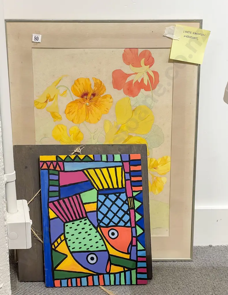 Lynette Rawlinson - Nasturtiums (a/f) together with Two Caribbean Themed Fish Artworks Image 1++