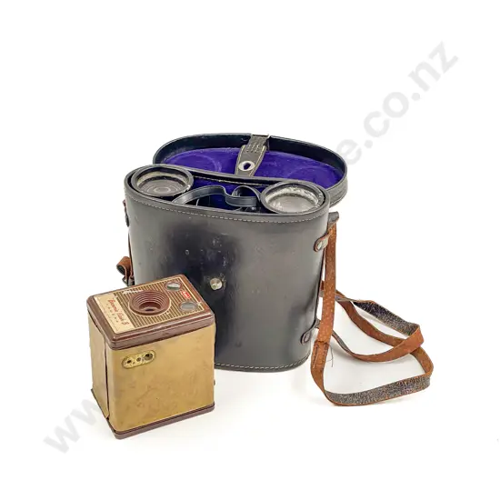 Kodak Brownie Flash B Camera together with Cased Tasco 7 x 50 Binoculars