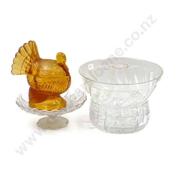 Bundt Glass Mold with Turkey Tureen & Two Dishes