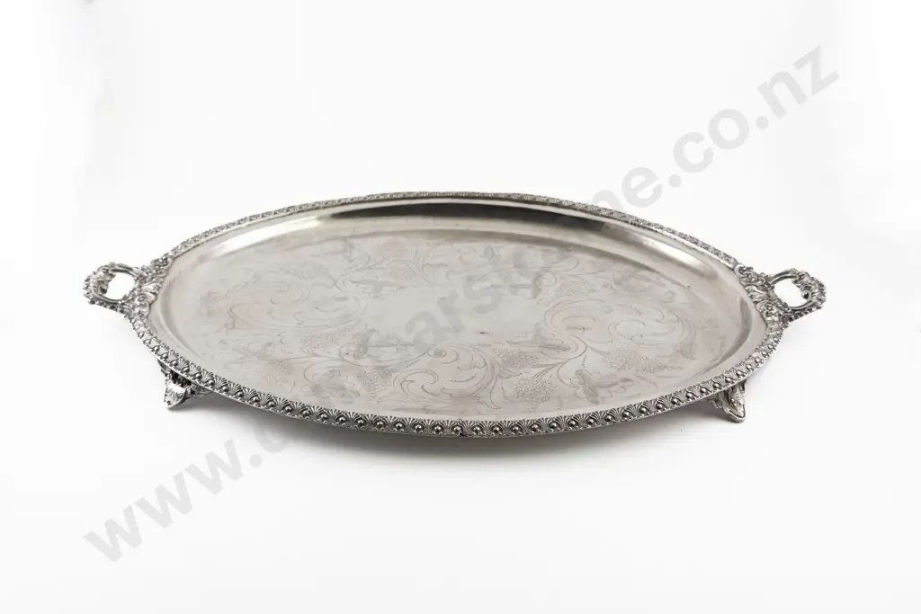 Large Late Vict S/P Oval Two Handled Banquet Tray Image 1++