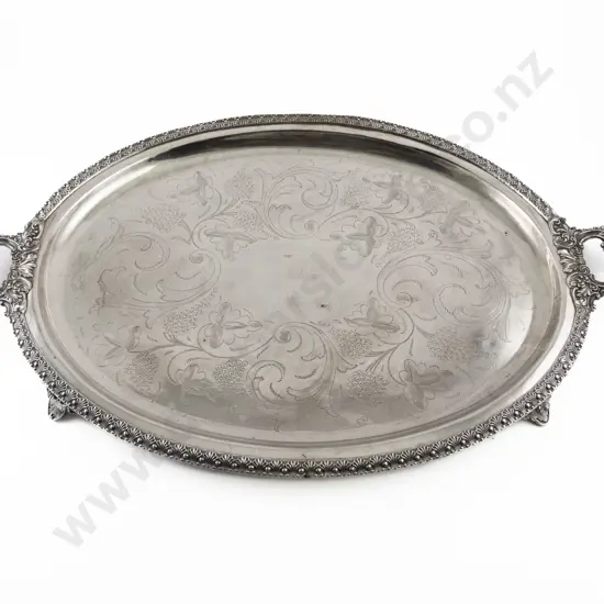 Large Late Vict S/P Oval Two Handled Banquet Tray