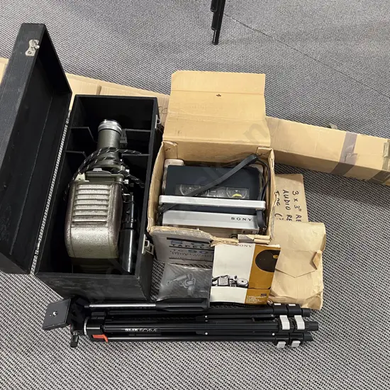 Aldis Bros Projector with Screen Tripod & Sony Tape Recorder TC-905