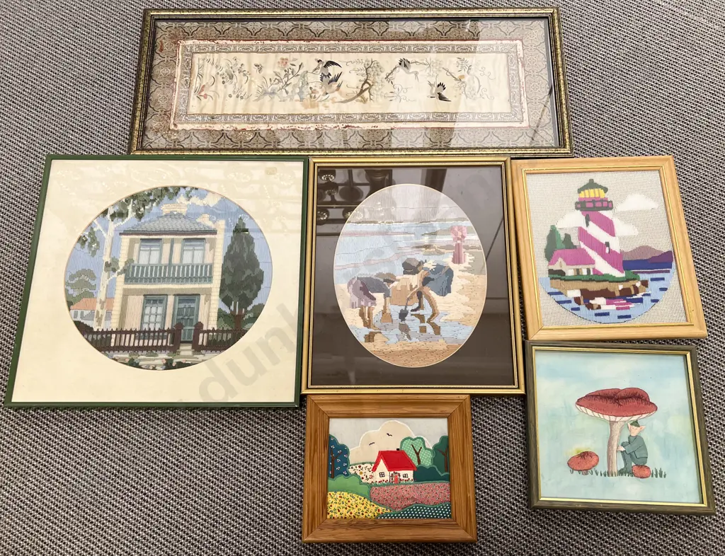 Quantity of Assorted Framed Works and Indian/Turkish Fabric Image 1++