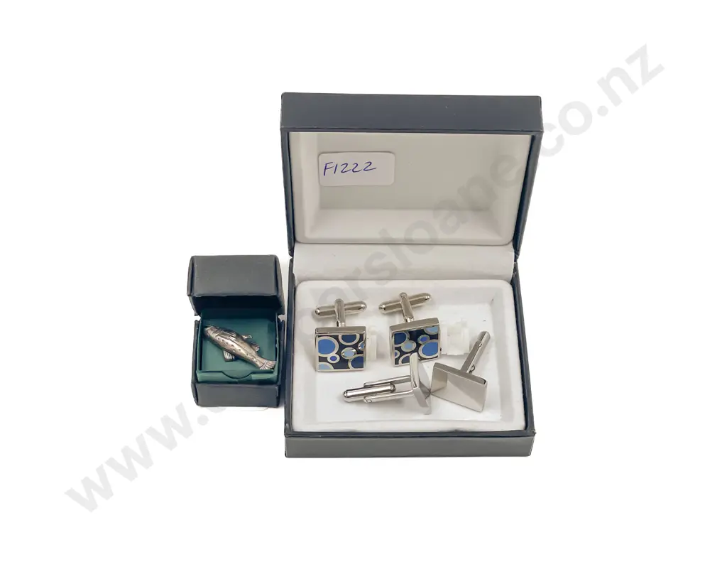 Two Pair Cufflinks with Fish Tie Pin Image 1++